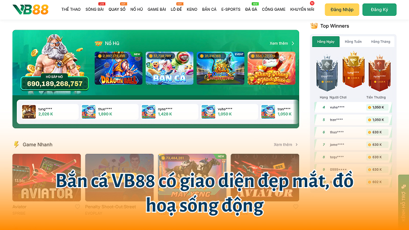 Bắn cá VB88 có giao diện đẹp mắt, đồ hoạ sống động